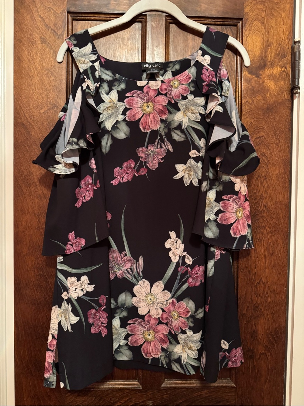 City Chic Black Floral Cold-Shoulder Blouse